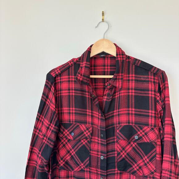 Sanctuary Plaid Snap Front Long Sleeve Shirt Red Black S - Picture 4 of 9